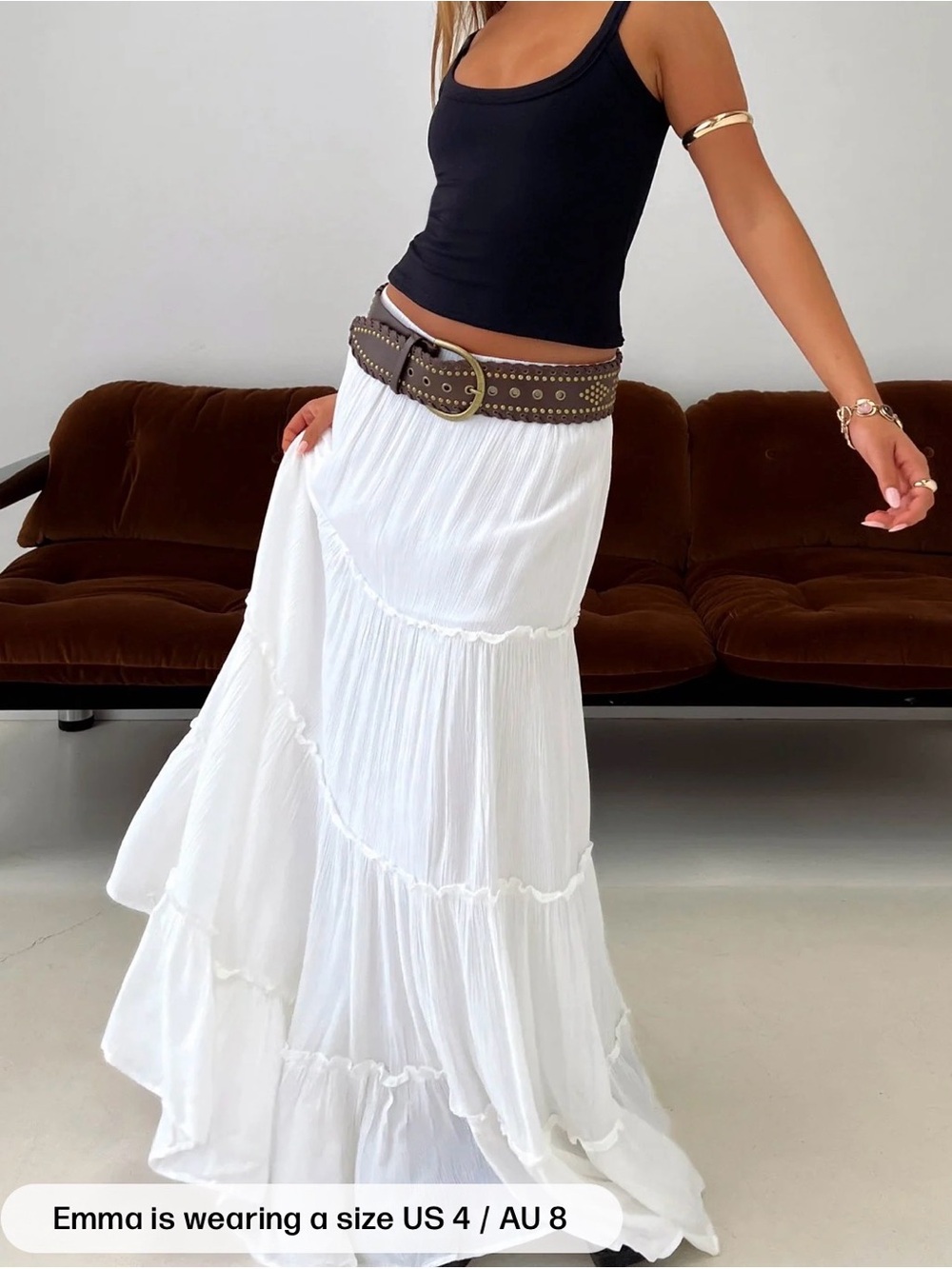 NWT Princess Polly Miriah White Tiered Maxi Skirt US 4 $65